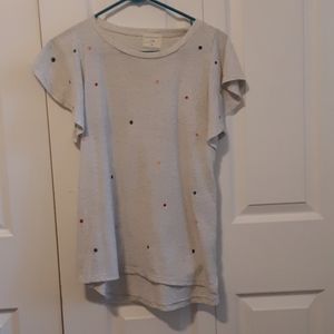 Anthropologie Heather Gray Embroidered Dotted Top